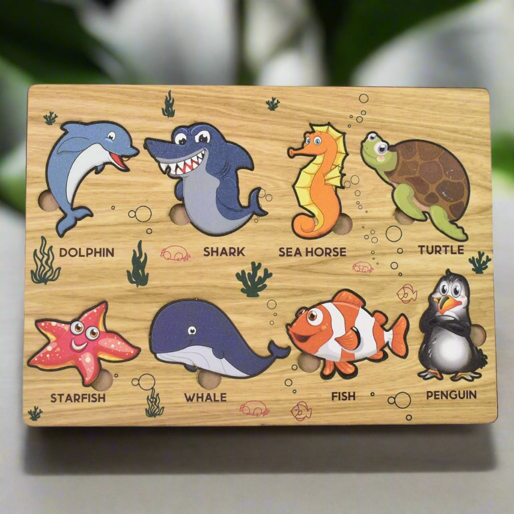 Lewo Wooden Sea Animal Puzzle Learning Board