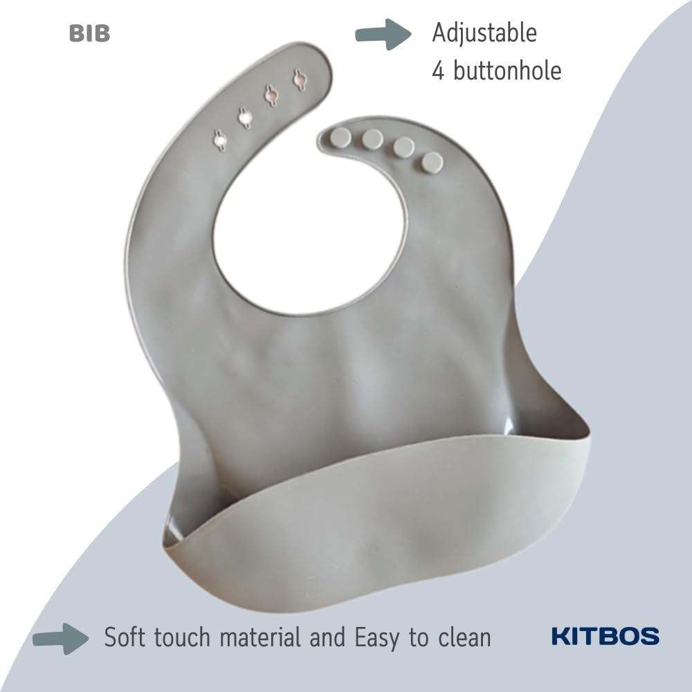 Complete baby feeding set in soft blue, shown in eco-friendly packaging.