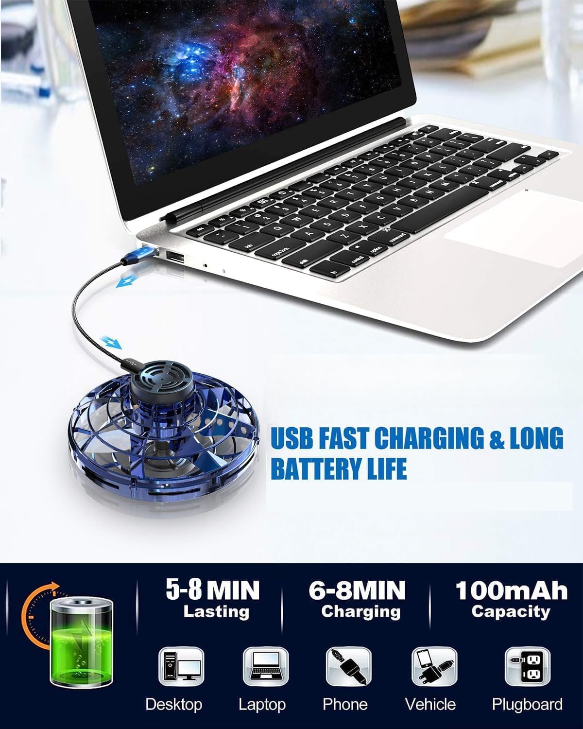 USB fast charging device with laptop on a white background