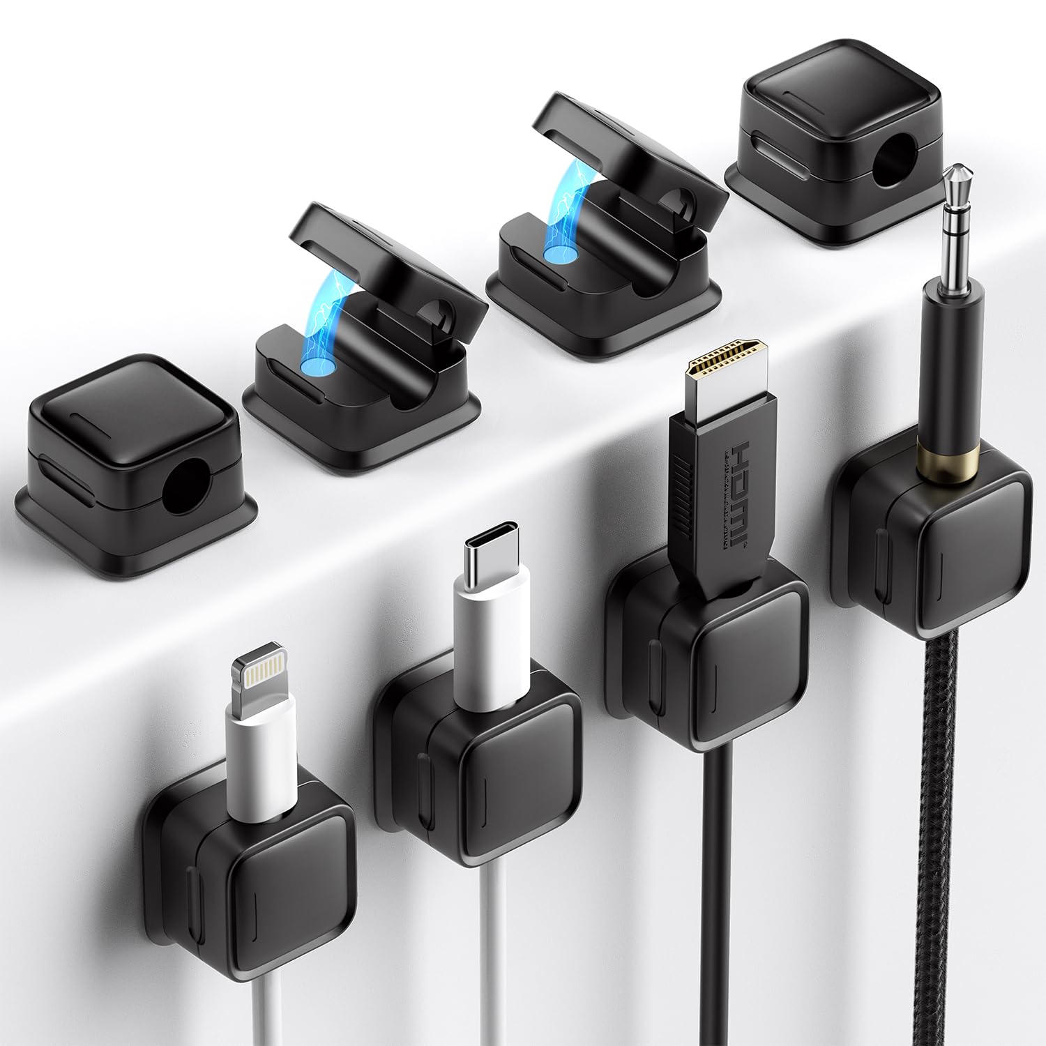Set of various USB connectors and cables on a white background