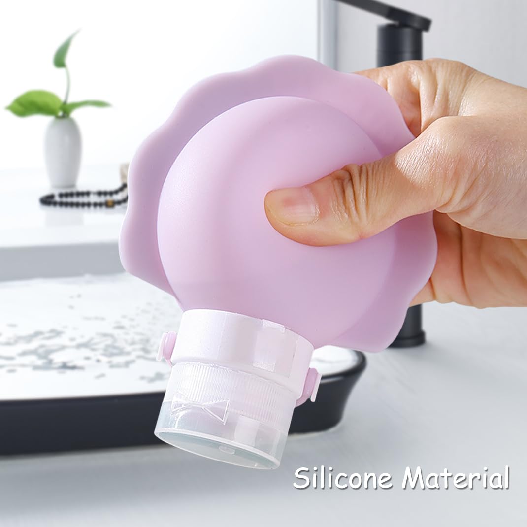 Three refillable silicone toiletry bottles neatly packed in a transparent travel pouch, TSA-approved and ready for travel