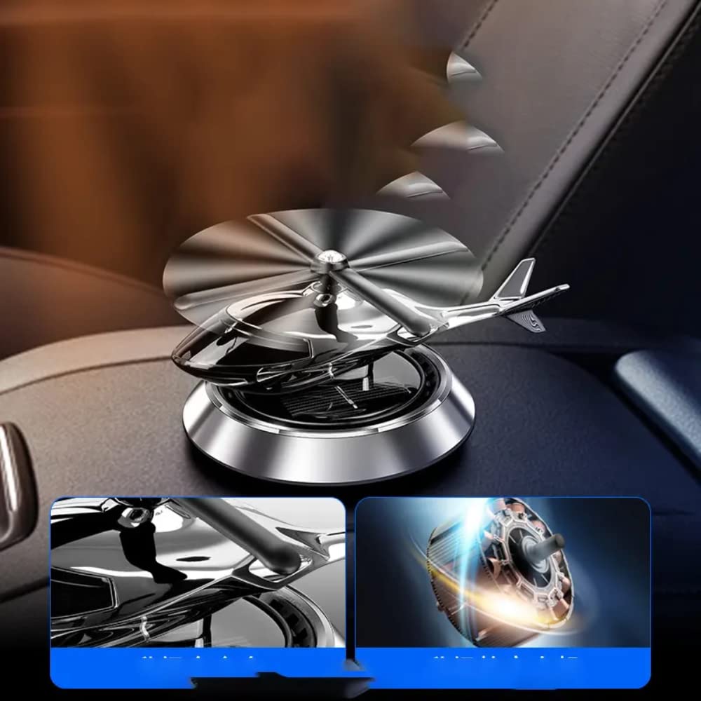 Metallic spinner toy on a car dashboard with close-up insets.