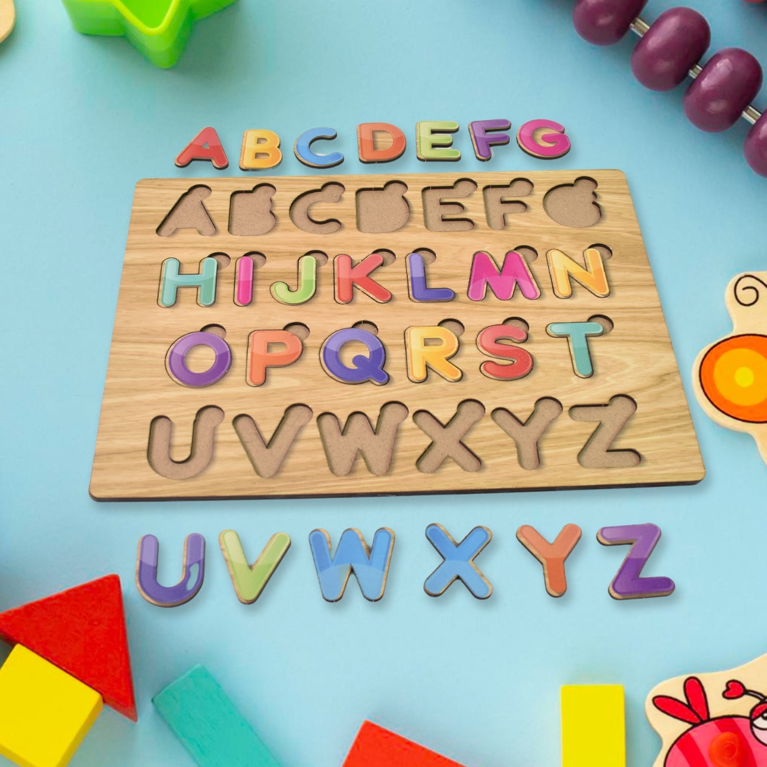 Wooden Puzzle Board ABC Letters Shapes Educational Learning Toys